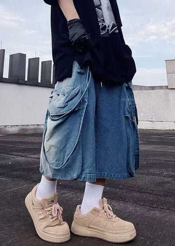 Mens Denim Modern Pockets Summer Shorts Blue Oversized FashionChic