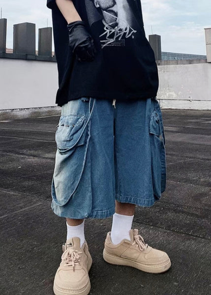 Mens Denim Modern Pockets Summer Shorts Blue Oversized FashionChic