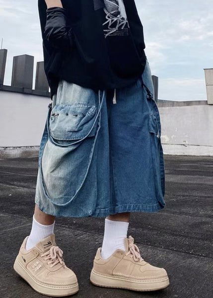 Mens Denim Modern Pockets Summer Shorts Blue Oversized FashionChic