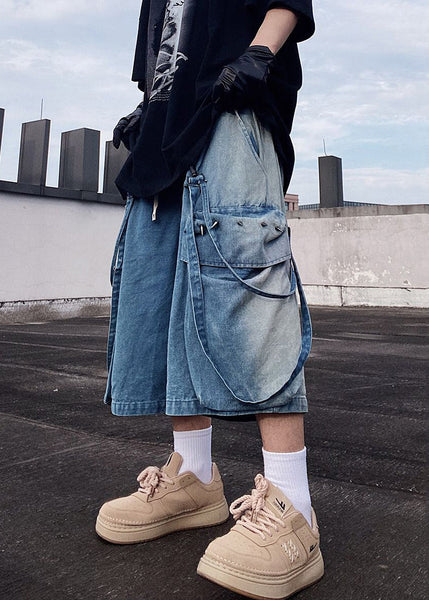 Mens Denim Modern Pockets Summer Shorts Blue Oversized FashionChic