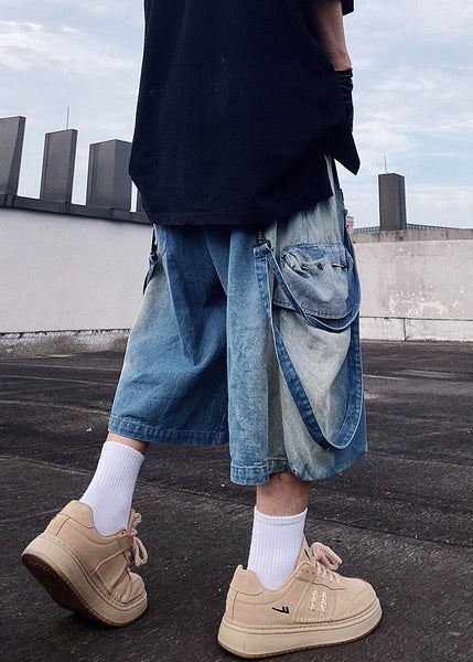 Mens Denim Modern Pockets Summer Shorts Blue Oversized FashionChic