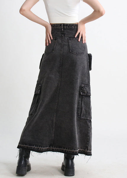 Denim Blue Summer Open Pockets Modern Skirt Side FashionChic