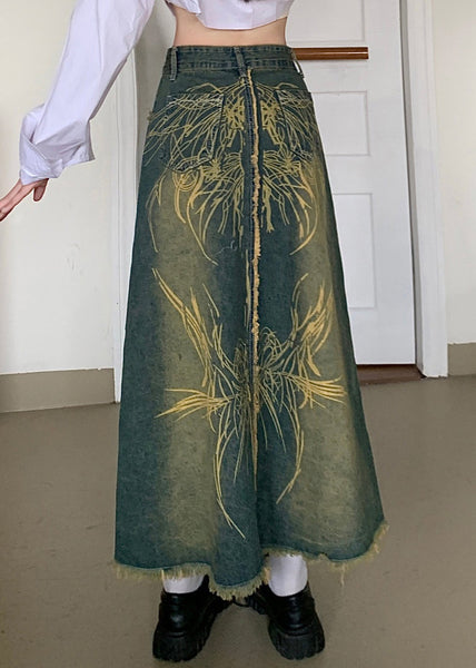 Modern Blue Print Pockets Denim A Line Skirts Fall AW1005 OM-NZ240827