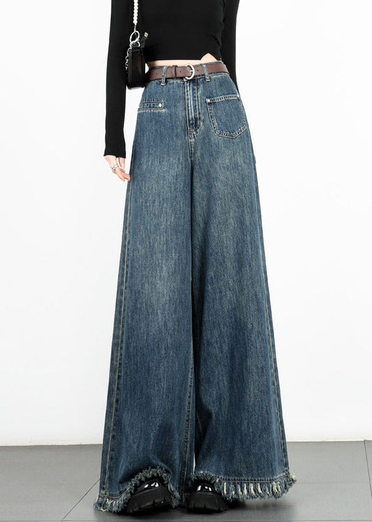 Modern Blue Tasseled High Waist Denim Wide Leg Pants Fall AW1003 OM-NZ240827