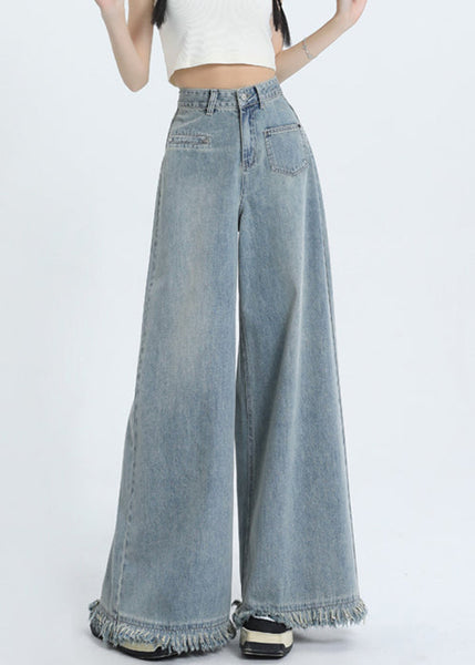 Modern Blue Tasseled High Waist Denim Wide Leg Pants Fall AW1003 OM-NZ240827