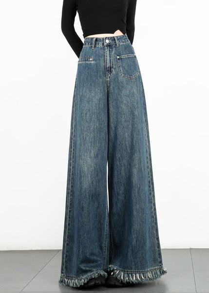 Modern Blue Tasseled High Waist Denim Wide Leg Pants Fall AW1003 OM-NZ240827