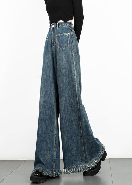 Modern Blue Tasseled High Waist Denim Wide Leg Pants Fall AW1003 OM-NZ240827