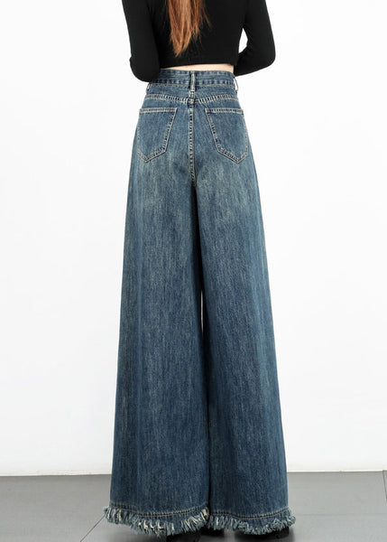 Modern Blue Tasseled High Waist Denim Wide Leg Pants Fall AW1003 OM-NZ240827