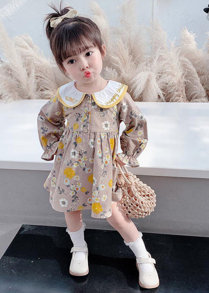 Modern Brown Embroideried Print Girls Vacation Long Dresses Long Sleeve SS1038 MM-RCTZ-FDL240601