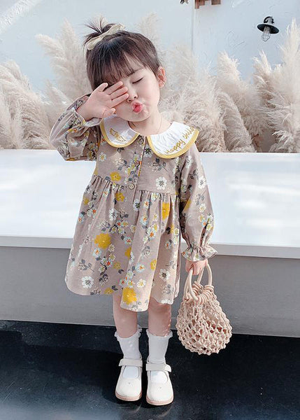 Modern Brown Embroideried Print Girls Vacation Long Dresses Long Sleeve SS1038 MM-RCTZ-FDL240601