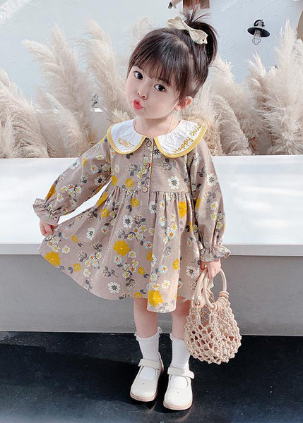 Modern Brown Embroideried Print Girls Vacation Long Dresses Long Sleeve SS1038 MM-RCTZ-FDL240601