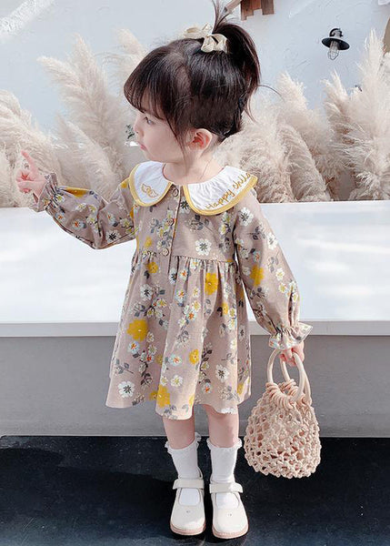 Modern Brown Embroideried Print Girls Vacation Long Dresses Long Sleeve SS1038 MM-RCTZ-FDL240601