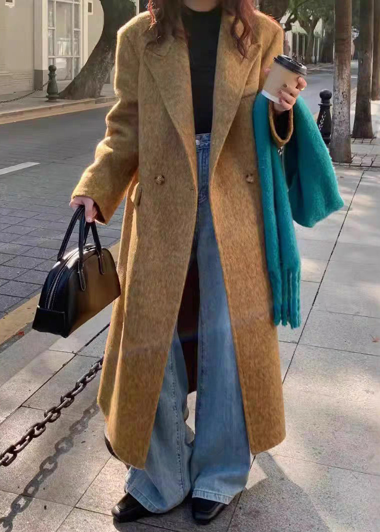 Modern Brown Peter Pan Collar Pockets Woolen Coat Winter RL007 ABC