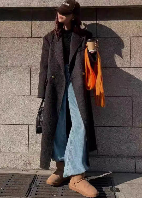 Modern Brown Peter Pan Collar Pockets Woolen Coat Winter RL007 ABC