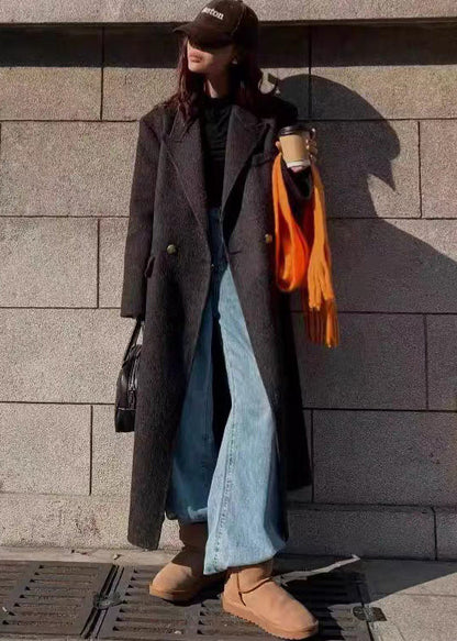 Modern Brown Peter Pan Collar Pockets Woolen Coat Winter RL007 ABC