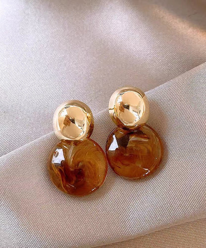 Modern Brown Sterling Silver Alloy Round Crystal Stud Earrings QQ059 JEW-EAR240811