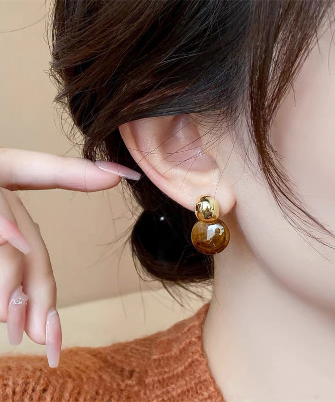 Modern Brown Sterling Silver Alloy Round Crystal Stud Earrings QQ059 JEW-EAR240811