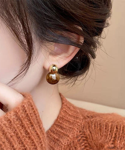 Modern Brown Sterling Silver Alloy Round Crystal Stud Earrings QQ059 JEW-EAR240811