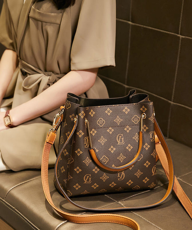 Modern Brown Unique Print Faux Leather Tote Handbag MM004 Bag-BGS240620