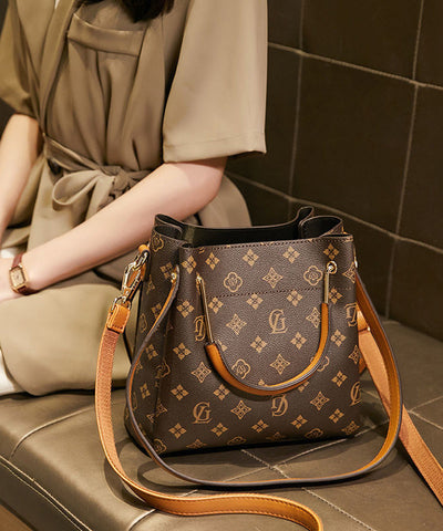 Modern Brown Unique Print Faux Leather Tote Handbag MM004 Bag-BGS240620