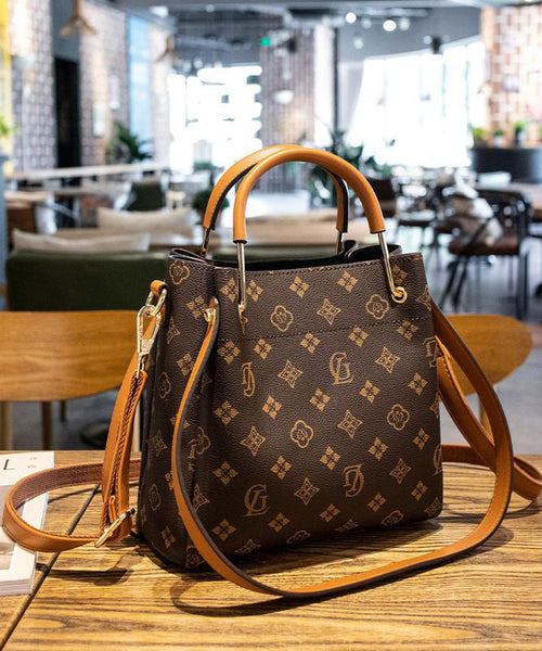 Modern Brown Unique Print Faux Leather Tote Handbag MM004 Bag-BGS240620