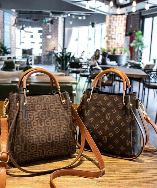 Modern Brown Unique Print Faux Leather Tote Handbag MM004 Bag-BGS240620