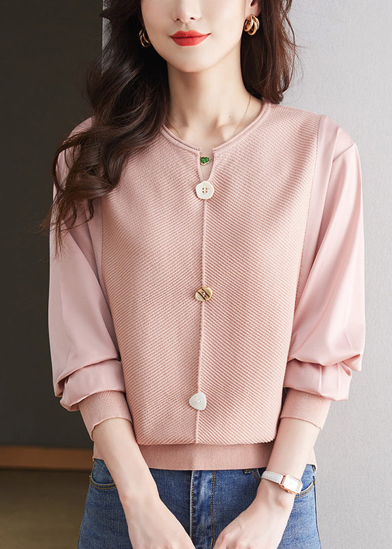 Modern Coffee O Neck Patchwork Knit Top Spring TQ019 ABC