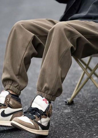 Pants Pockets Spring Elastic Waist Men Coffee Beam Modern FashionChic