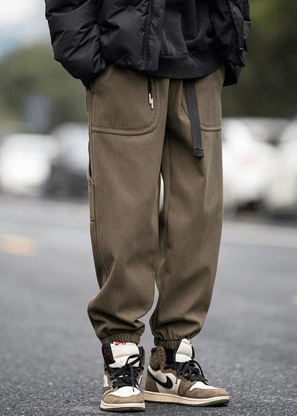 Pants Pockets Spring Elastic Waist Men Coffee Beam Modern FashionChic