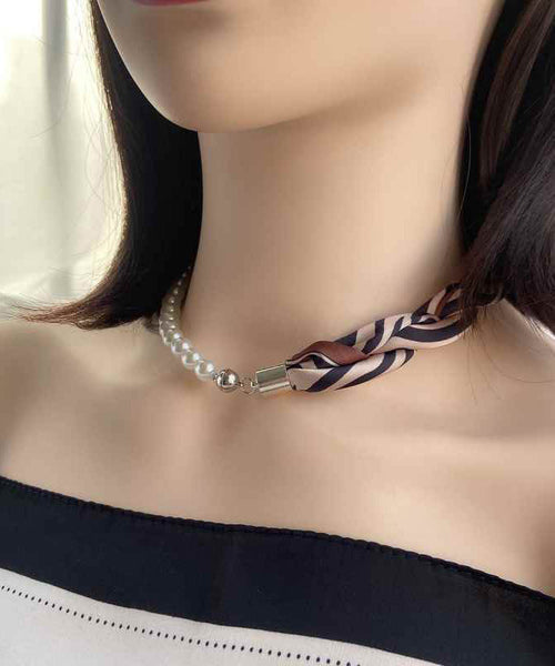 Steel Stainless Modern Coffee Scarf Print Patchwork Pearl FashionChic