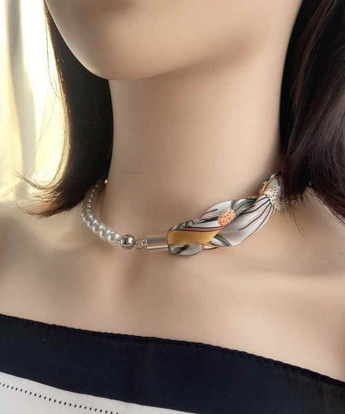 Steel Stainless Modern Coffee Scarf Print Patchwork Pearl FashionChic