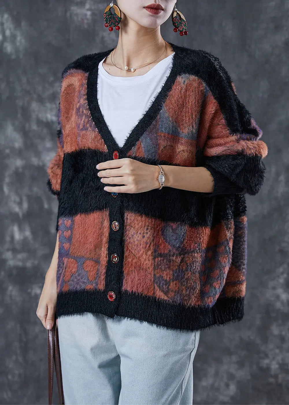 Modern Colorblock Oversized Thick Mink Hair Knitted Cardigan Winter Ada Fashion