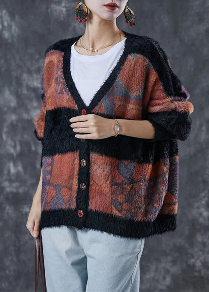 Modern Colorblock Oversized Thick Mink Hair Knitted Cardigan Winter Ada Fashion