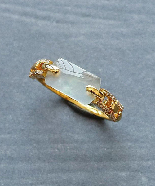 Modern Cyan 18K Gold Chalcedony Rings AC1035 Genistyle Shop