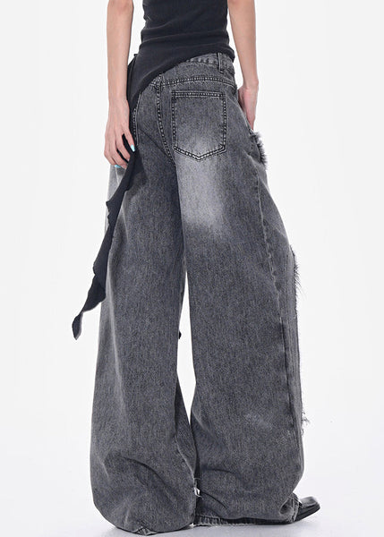 Pockets Modern Hole Fall Denim Gray Pants Waist High Dark FashionChic