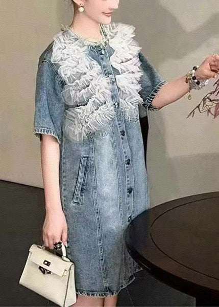 Tulle Modern Day Denim Patchwork Dress Blue Summer FashionChic