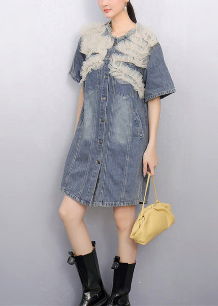 Tulle Modern Day Denim Patchwork Dress Blue Summer FashionChic