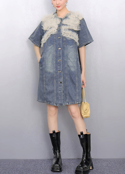 Tulle Modern Day Denim Patchwork Dress Blue Summer FashionChic