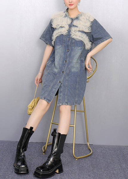 Tulle Modern Day Denim Patchwork Dress Blue Summer FashionChic