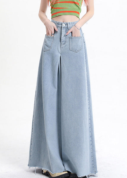 Modern Denim Blue Pockets High Waist Wide Leg Pants Fall AW1002 OM-NZ240827
