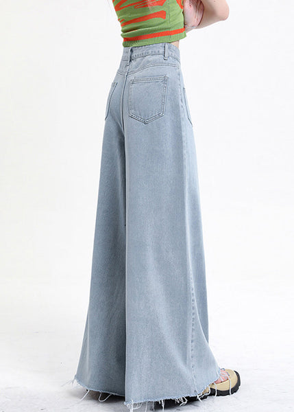 Modern Denim Blue Pockets High Waist Wide Leg Pants Fall AW1002 OM-NZ240827