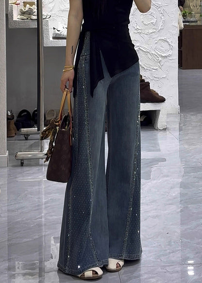 Trousers Blue Zircon Modern Waist Flared High Fall Denim FashionChic