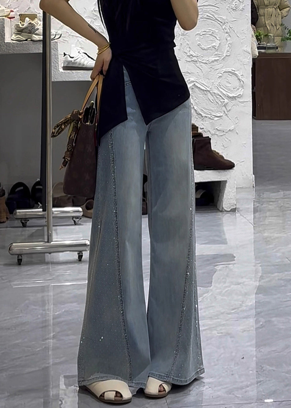 Trousers Blue Zircon Modern Waist Flared High Fall Denim FashionChic