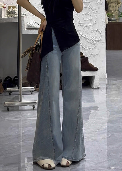 Trousers Blue Zircon Modern Waist Flared High Fall Denim FashionChic