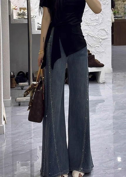 Trousers Blue Zircon Modern Waist Flared High Fall Denim FashionChic