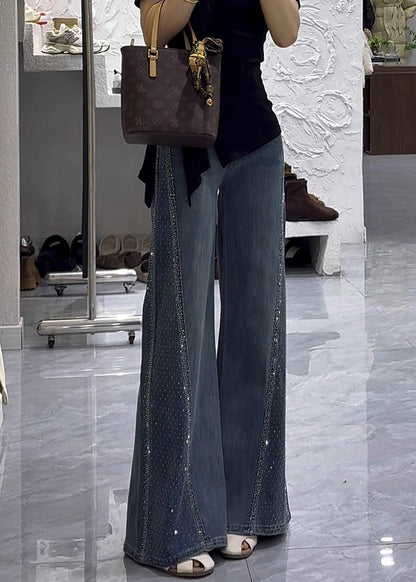 Trousers Blue Zircon Modern Waist Flared High Fall Denim FashionChic