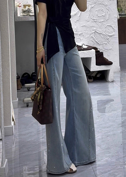 Trousers Blue Zircon Modern Waist Flared High Fall Denim FashionChic