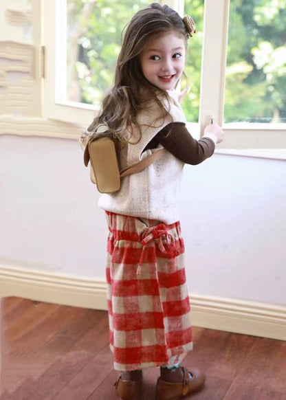 Modern Girls Waistcoat Top And Plaid Crop Pants Three Pieces Set Spring TR001 ABC