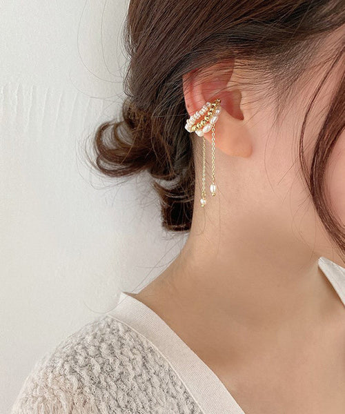 Earrings Tassel Drop Pearl Chain Gold Modern Alloy FashionChic