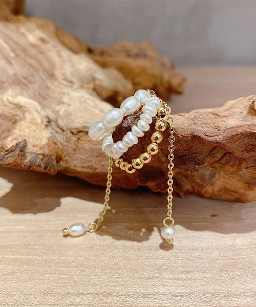 Earrings Tassel Drop Pearl Chain Gold Modern Alloy FashionChic